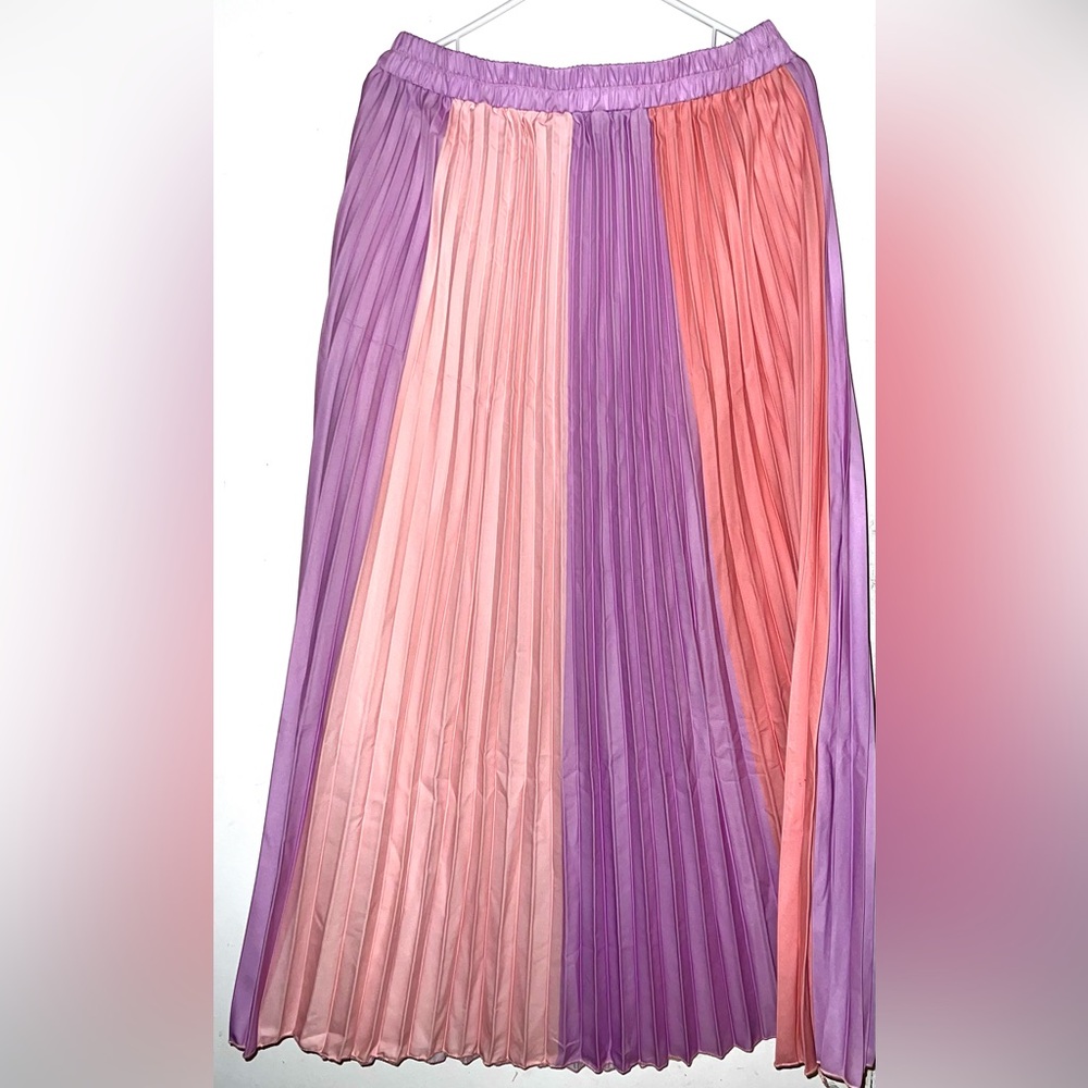 Elastic Waist Colorblock Pleated Skirt